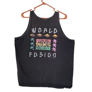 GOTCHA VINTAGE 90s World Fusion Graphic Surf Tank Top Faded Black